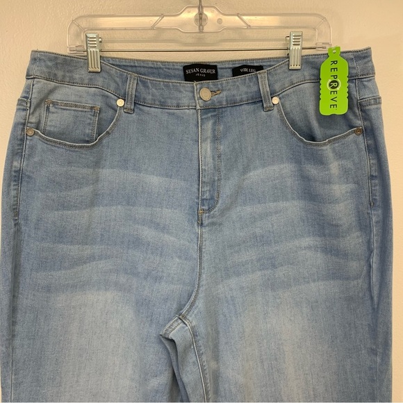 Susan Graver  Jeans Woman 18WP  Wide Leg Crop‎ Frayed Hem Pockets Stretch New - Picture 2 of 14
